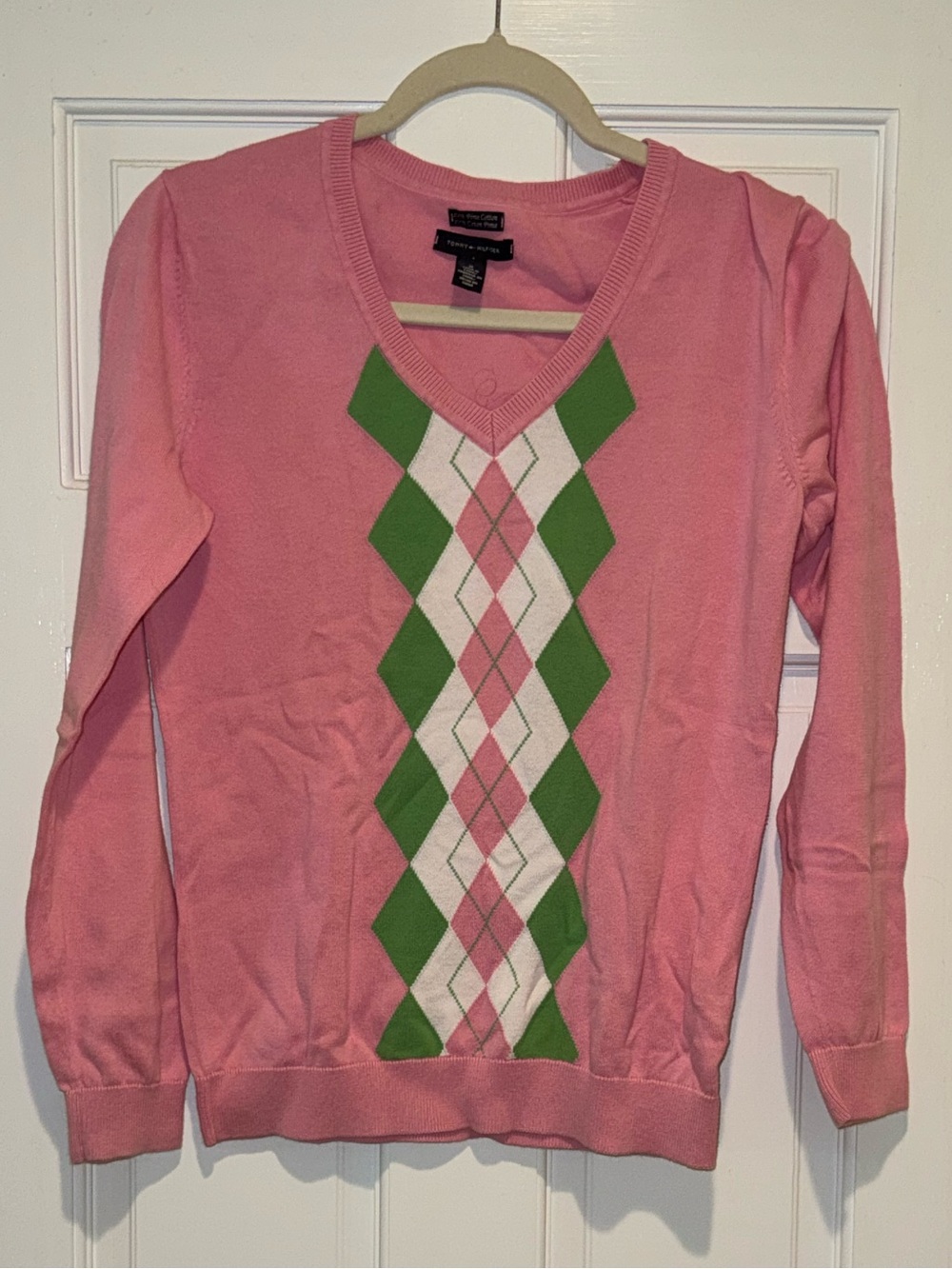 Tommy Hilfiger Pink V-Neck Argyle Sweater